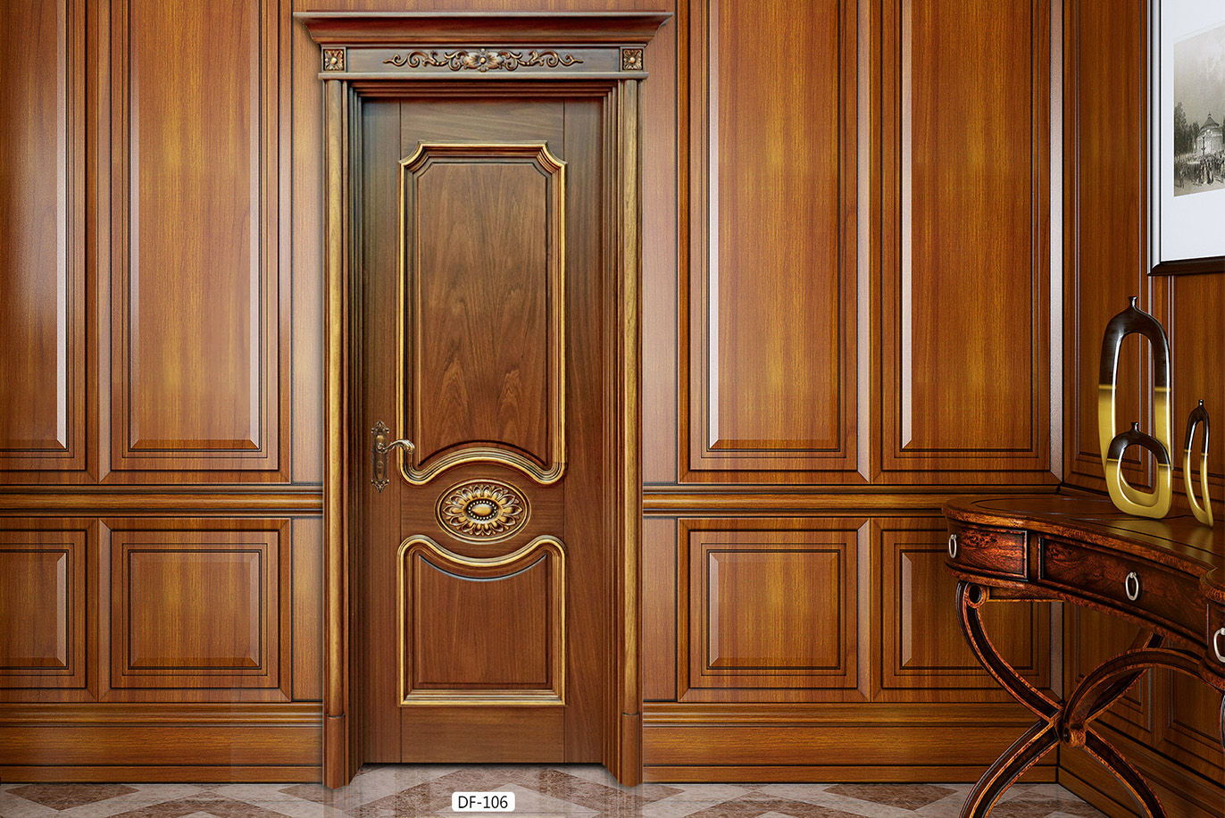 廠價(jià)批發(fā)X-4064平開雕花仿古實(shí)木烤漆門