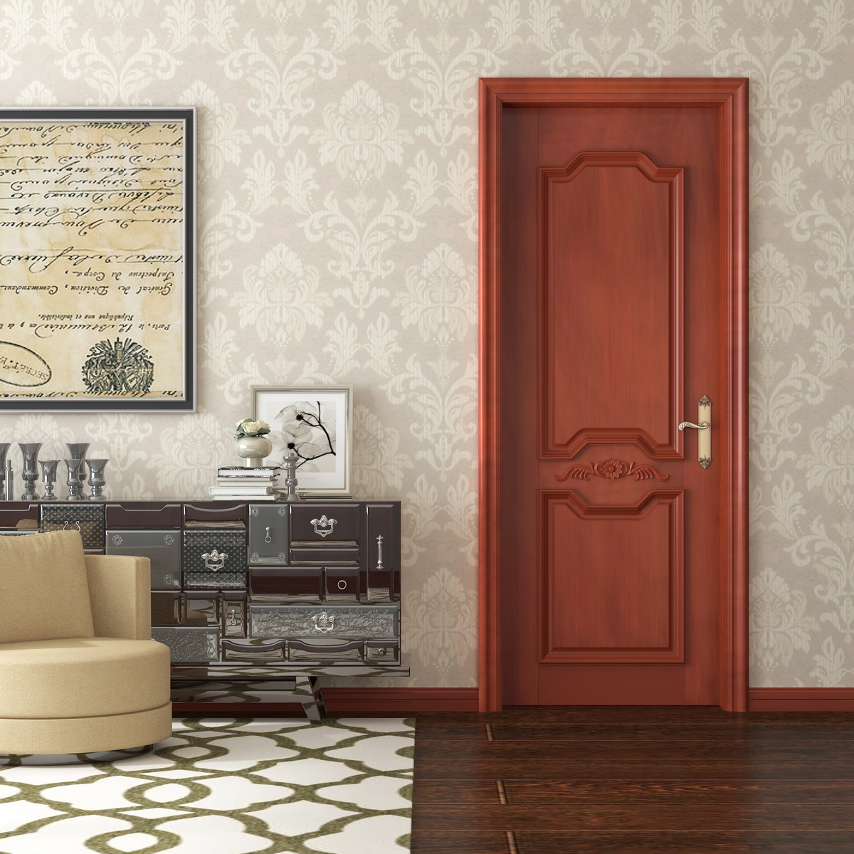 廠價(jià)直銷鑫順來(lái)X-8028平開外扣貼花實(shí)木烤漆門