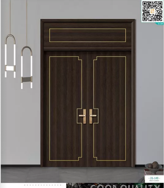 廠價新款鑫順來21-149掃碼輕奢鑲金屬條木門，掃二維碼看裝修風格