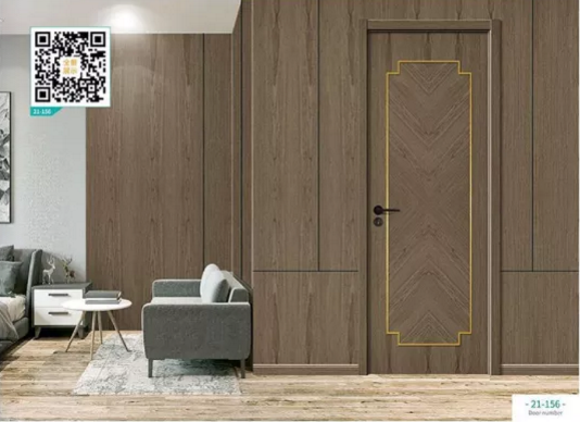 廠價新款鑫順來21-156掃碼輕奢拼貼鑲金屬條木門，掃二維碼看裝修風格